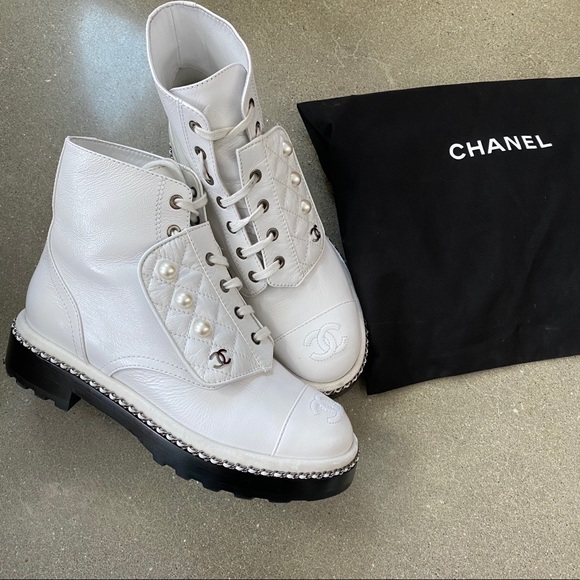 chanel combat boots pearls